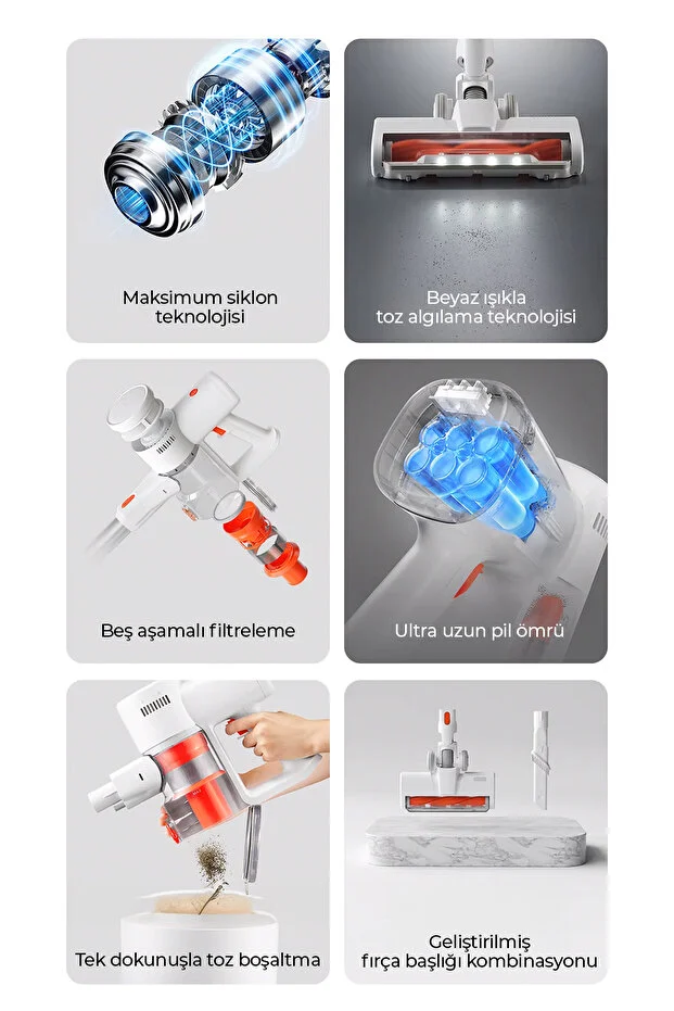 ROBO HIKİNG Serisi Şarjlı Dikey Süpürge Beyaz